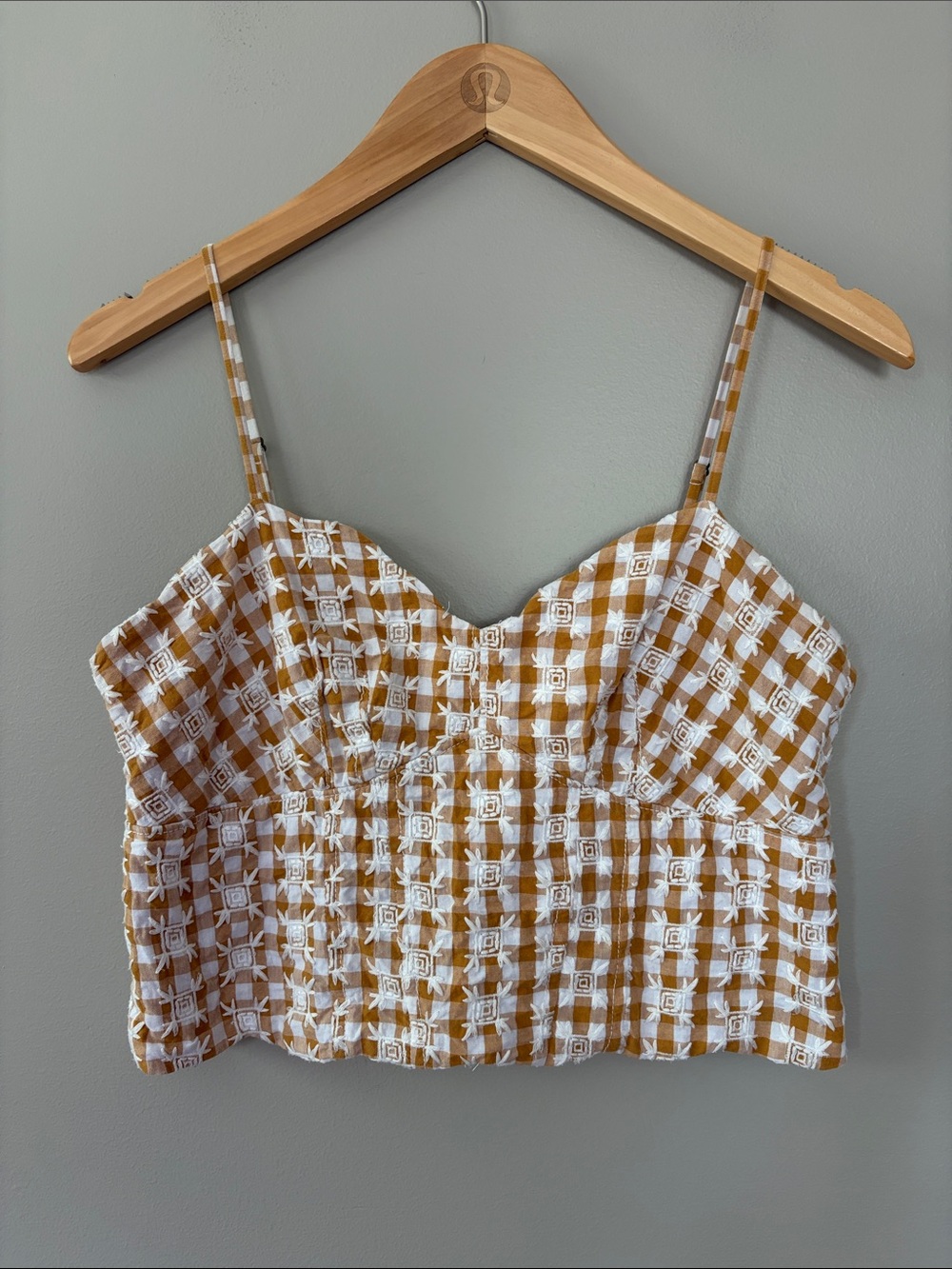 Anthropologie Maeve Embroidered Gingham Crop Tank Top US Size 4 Cottagecore Boho